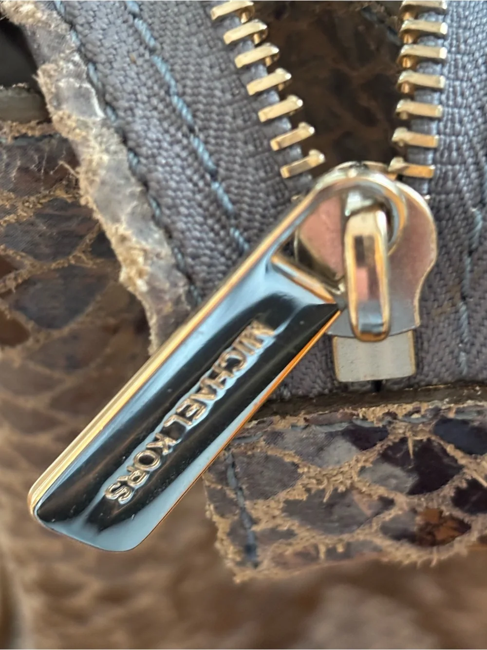 Michael Kors Snake-Embossed Jeweled Studded “Selma” Bag in Gray